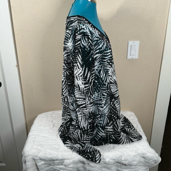 Mario Serrani Italy Beach Cover Up Black White Tropical Print Tunic Dress Large - Picture 3 of 10